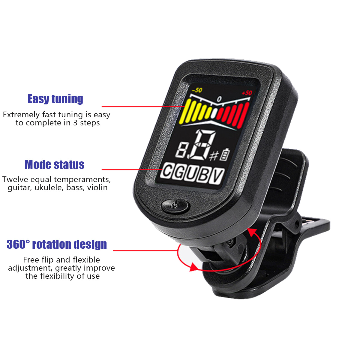 Tuner Gitar Clip-On dengan Lay - Musical Instrument Organ ulasan dan harga